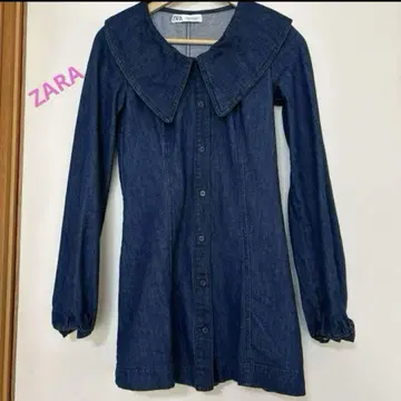 ZARA 데님 블루 큰 옷깃 긴팔 원피스