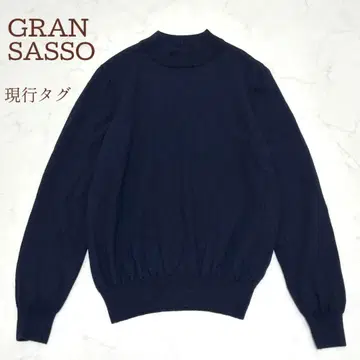 현행 택 그랑사쏘 12G 울 솔리드 모크넥 니트 guji 네이비