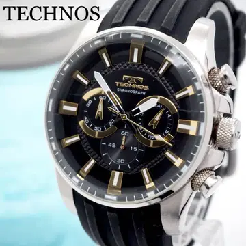 193 [새상품급] TECHNOS 시계 크로노그래프 남성용 블랙 실버