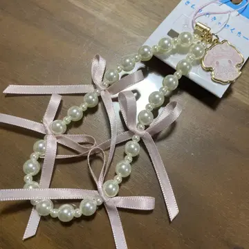 [ 미사용 새상품 ] 마이멜로디 화이트 딸기 티타임 비즈 스트랩 산리오