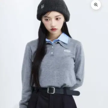 [ eimy istoire ] 더블 컬러 디자인 니트 그레이