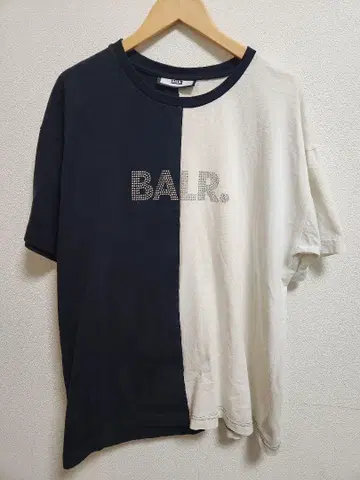 BALR. 보라 컬러 분할 티셔츠 반팔 블랙/화이트 L
