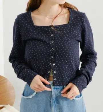kastane 미니 꽃무늬 스퀘어 써멀 가디건