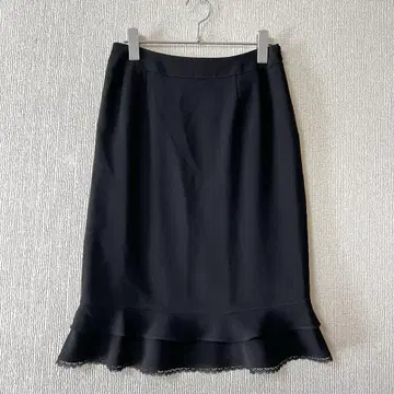 Leilian/블랙 타이트 스커트 레이스 부착 밑단 프릴 일본제 9호