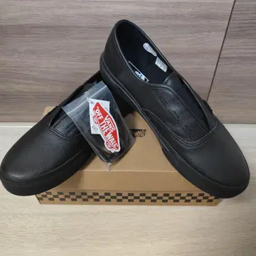 미사용 새상품 27.0cm 천연 가죽 VANS 오센틱 슬립온 올 블랙