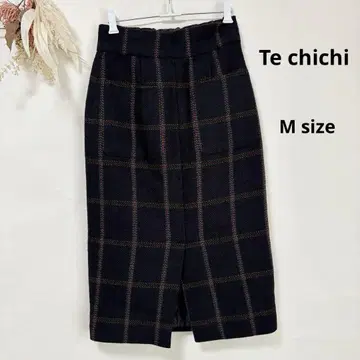 테치치 Te chichi 타이트 스커트 M 체크 무늬 미디 기장 네이비