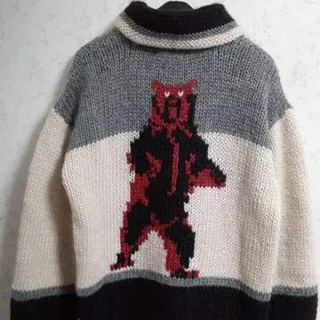 [ 고품질 ] FIRST DOWN 카우친 니트 스웨터 더블 베어 L