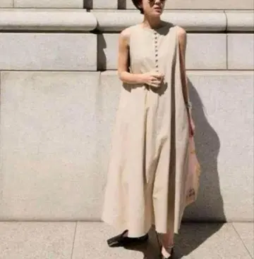 하자품 새상품급 machatt 린넨 싸개 버튼 슬리브리스 원피스