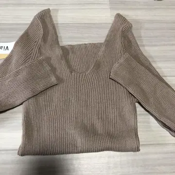 Viaj 리브 V넥 긴팔 상의 베이지