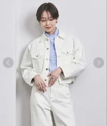 유나이티드 애로우즈 컷오프 데님 자켓 화이트 38
