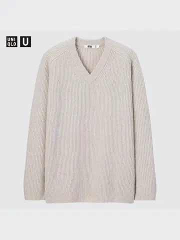 UNIQLO U 프리미엄 라무 리브 V넥 스웨터