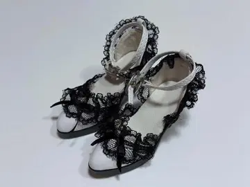 돌피드림용 DD용 신발 화이트 x 블랙 레이스 프릴 & 리본