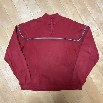 TOMMY HILFIGER 하프 지퍼 맨투맨 와인 레드
