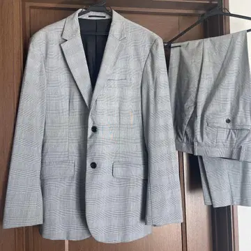 새상품급 GU 남성용 그레이 체크 무늬 수트 셋업 XL 사이즈