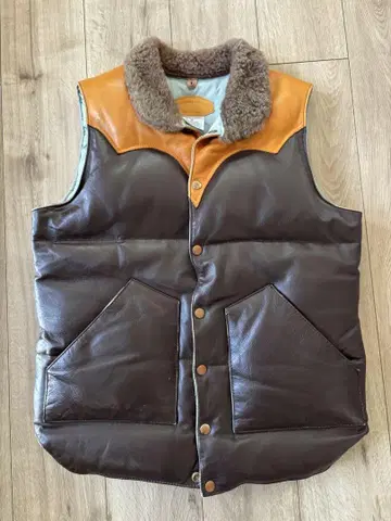 WAREHOUSE 가죽 다운 베스트 보아 옷깃 M 천연 가죽 브라운