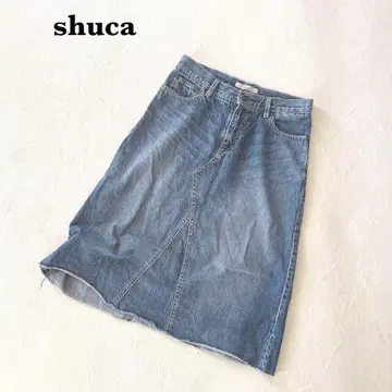 슈카 shuca 데님 스커트 M 무릎 기장 블루 캐주얼