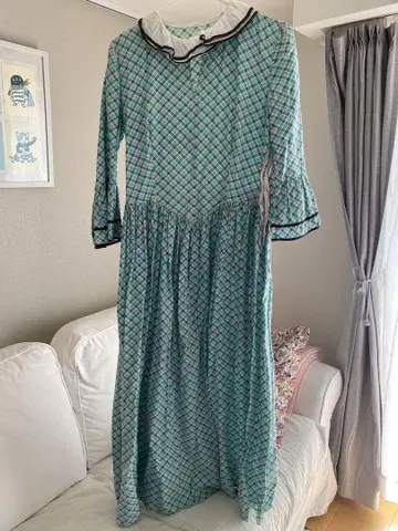 빈티지 70s 체크 카라 부착 원피스