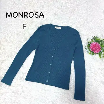 MONROSA [ F ] 틸 V넥 리브 가디건 울 슬림 새상품급