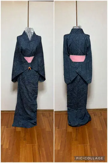 앤티크!! 남색 오리엔탈 능형문 마 혼방!? 단
