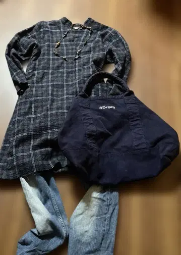 45rpm. 네이비 그레이 체크 무늬 원피스 튜닉