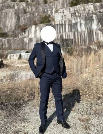 턱시도 수트 네이비 네이비 나비 넥타이 웨딩 사전 촬영 결혼식