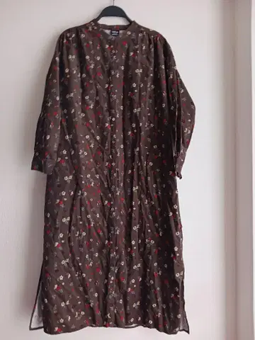 아메호리 디즈니 콜라보! 브라운 꽃무늬 긴팔 셔츠 원피스