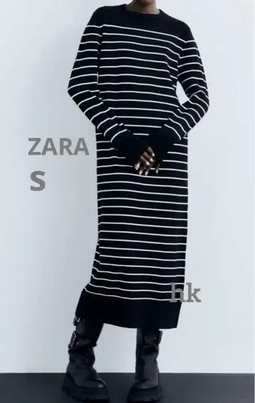 ZARA 자라 롱 니트 스트라이프 원피스 S 7호 9호