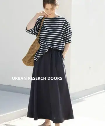 URBAN RESERCH DOORS 린넨 롱 스커트 네이비