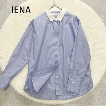 이에나 셔츠 블라우스 둥근 카라 히요쿠 버튼 블루 36 코튼 워셔블