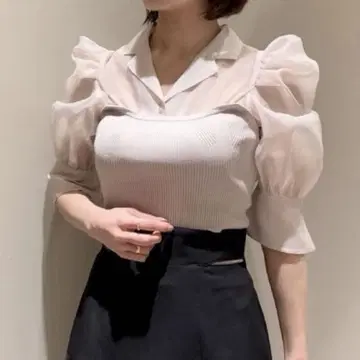SNIDEL 스나이델 니트 뷔스티에 오간자 블라우스