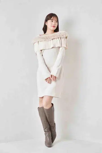 Faux Fur Mini Dress - ecru / M