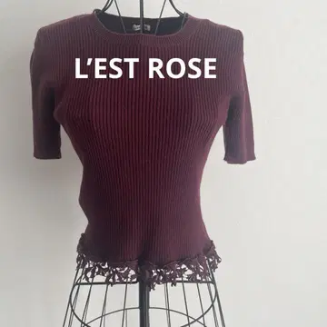 L'EST ROSE 반팔 리브 니트 상의