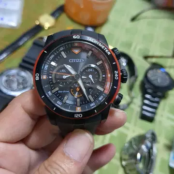 CITIZEN Eco-Drive 태키미터 블랙/오렌지
