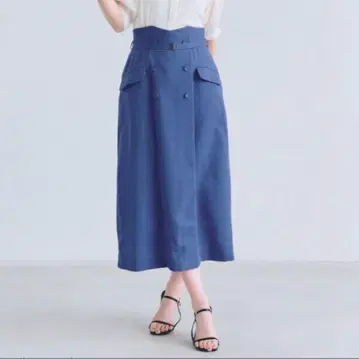 그로브 파랑 플레어 스커트 더블 버튼 미디 고급 카나파 트렌치 라이크