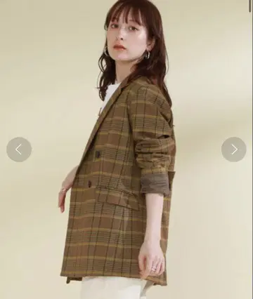 Ray BEAMS 체크 4버튼 더블 자켓