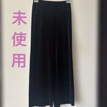 [ 미사용 ] 블랙 벨벳 와이드 팬츠 허리밴딩 스트레치 루즈핏