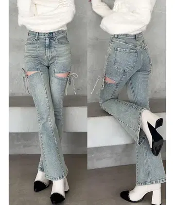 RESEXXY 컷 아웃 리본 데님 팬츠 M 사이즈