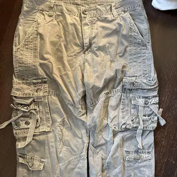 베이지 카고 팬츠 멀티 포켓 y2k 90s