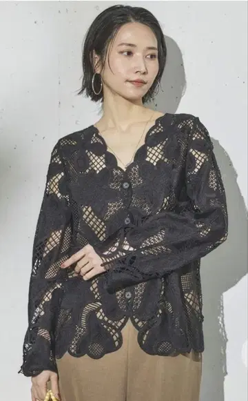 미사용 새상품 Doux Archives 크로셰 레이스 가디건 블랙
