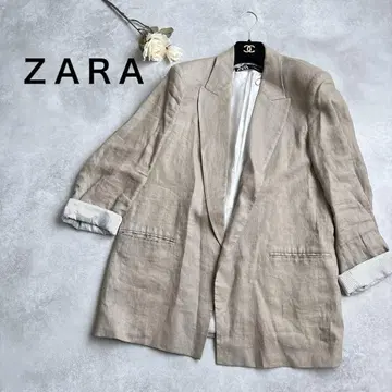 ZARA 프린트 커프스 테일러드 자켓 베이지 린넨 M 사이즈