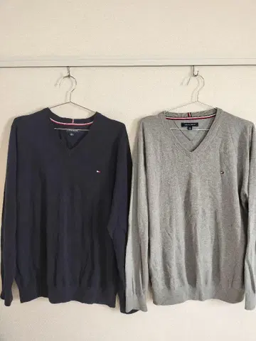 TOMMY HILFIGER 네이비 그레이 V넥 스웨터 XL