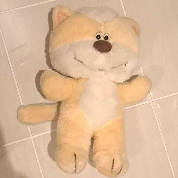 쇼와 레트로 고양이 봉제 인형 크림색 빈티지 앤티크