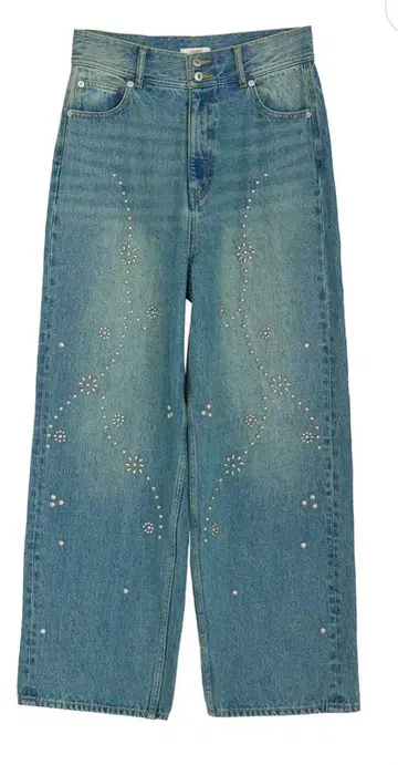 STUDS DETAIL STRAIGHT DENIM PANTS