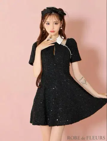 fm3354*화이트 카라 부착 스팬직 트위드 드레스 bkM
