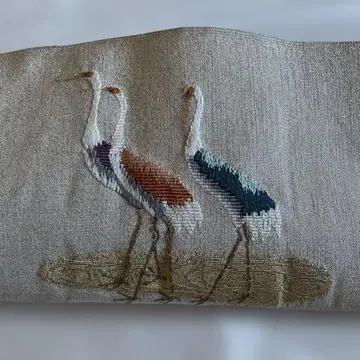 나고야 오비 학 자수 실크 직조 단독 제작