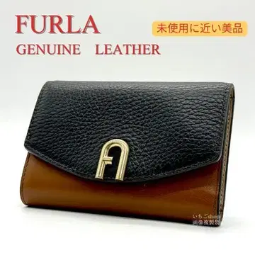 새상품급 FURLA 접이식 지갑 블랙 x 브라운 가죽