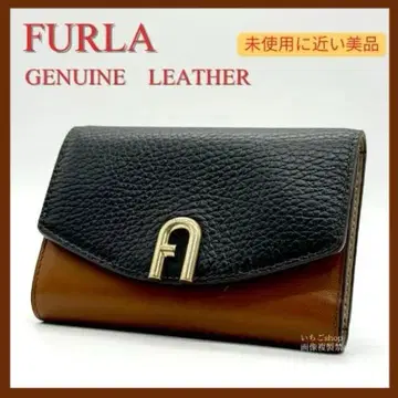 새상품급 FURLA 접이식 지갑 블랙 x 브라운 가죽