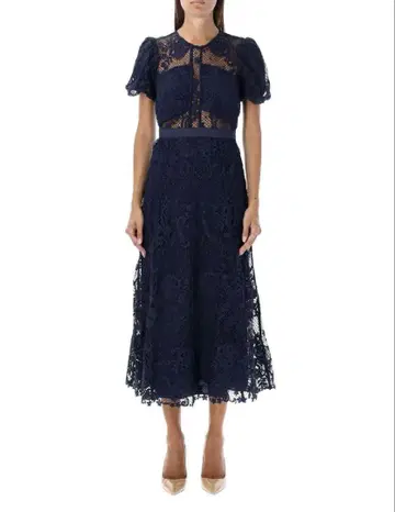 셀프 포트레이트 레이스 퍼프 슬리브 미디 드레스 원피스 결혼식