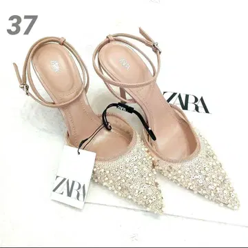 [ 새상품 ] ZARA 펄 스팽글 슬링백 펌프스 37