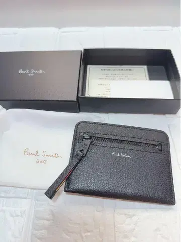 Paul Smith 카드 케이스 블랙 가죽 브라이트 스트라이프 트림